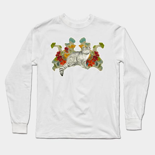 Cat and flowers Long Sleeve T-Shirt by Marccelus